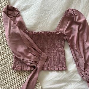 Pink Ruched Long Sleeve Blouse